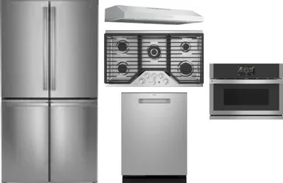 5 Piece Package Includes Refrigerator, Cooktop, Wall Oven, Hood And Dishwasher
